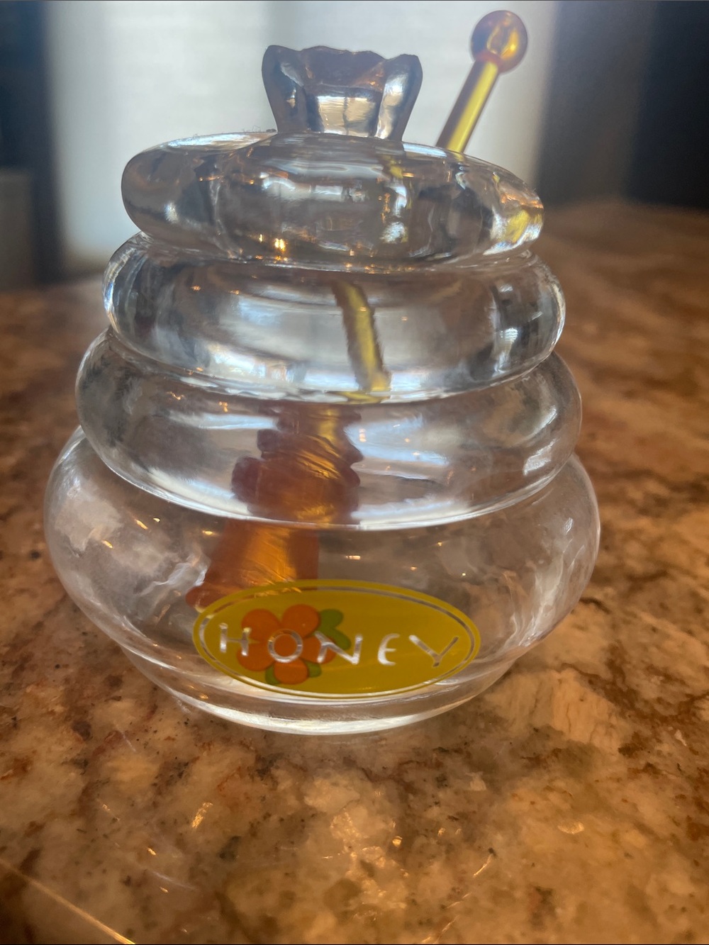 Clear Glass Honey Jar with/plastic resin Spoon - Honey Storage Jar